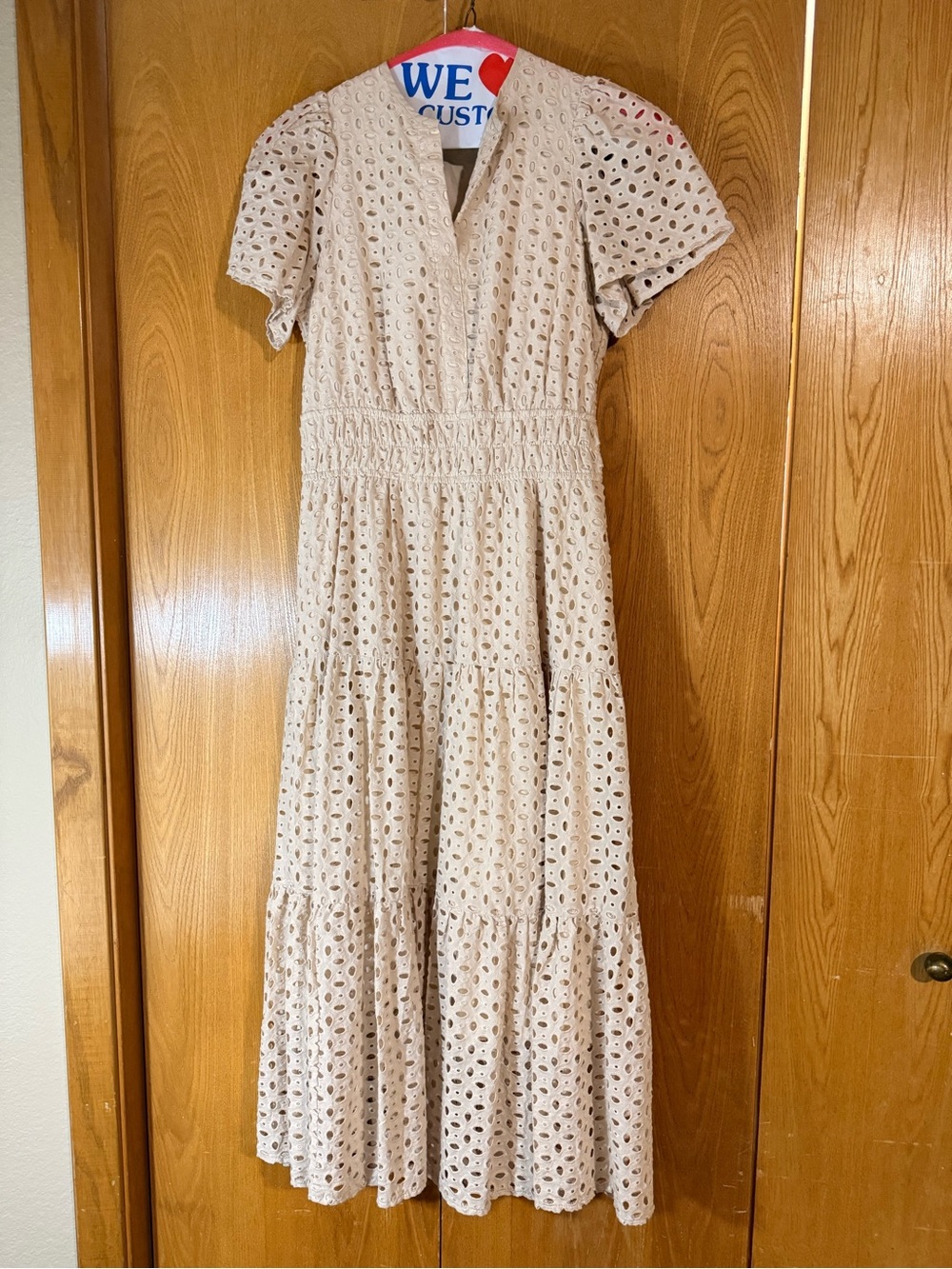 Tiered Eyelet Maxi Dress in Light Beige